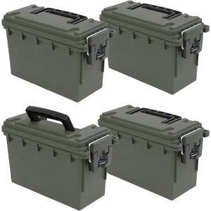 Sheffield 12757 4-Pack Ammo Storage Box, Stackable .30 Cal Field Boxes, Water and Dust Resistant, Lockable Storage Box with Handle, Secures Hunting Gear, Supplies, and Bullets, Made in USA, Green