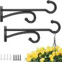 14" Plant Hanger Hook Outdoor Indoor  Planter Hooks for Hanging Plants, Plant Wall Hooks, Brackets for Hanging Plants, Baskets, Wind Chimes, Bird Feeders, Lanterns, Bird Houses (Black, Metal, 2-Pack)