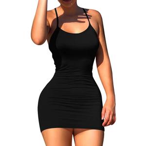 LCNBA Sexy Spaghetti Strap Tank Dress Basic Backless Bodycon Club Party Mini Dress (Large, Black)