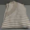 UNCLECAT Women's Striped Checkered Sweater 2025 V Neck Fall Sweaters Casual Knit Trendy Pullover Tops Size M Khaki