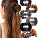 AWAYTR 6Pcs Flat Hair Clips for Women Strong Grip Curved Claw Clip for Thin Hair Non-slip Plastic Hair Barrettes (Leopard print + Black)
