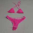 SUUKSESS Women Sexy Thong String 2 Piece Bikini Set Cheeky Halter Swimsuit (4-6, 71 Pink Color Block)