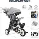 JMMD 8 in 1 Tricycle Stroller with Push Handle, Foldable Trike with 360 Swivel Seat, Reclining Backrest, All-Terrain Wheels, Dual Brakes, Canopy & Storage, Gift for Kids 18 Months to 5 Years, Gray