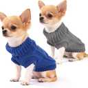 2 Pieces Dog Sweater for Small Dogs Winter Warm Dog Knitted Sweaters Cute Puppy Clothes for Chihuahua Teacup Yorkie Pet Cat Knitwear Turtleneck Thick Clothing XX-Small(0.9~2.4lbs) (plaid Blue+Dark gray)