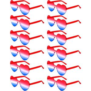 12 Pack Independence Day Red and Blue Star/Heart Sunglasses 4th of July Party Sunglasses Patriotic Glasses