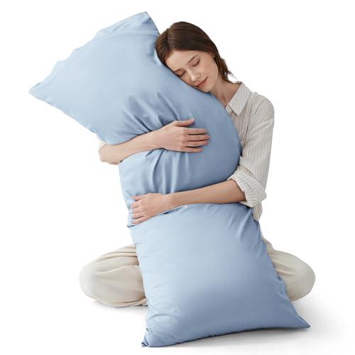 Bedsure Body Pillow Cover, Cooling Body Pillow Pillowcase for Hot Sleepers, Rayon Derived from Bamboo, Pure Woven Silky Soft Long Pillow Case Cover with Envelope Closure, Light Blue, 20x54 Inches