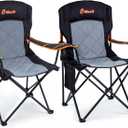 EMERIT 2 Pack Oversized Padded Camping Chair, 350LB Heavy Duty Quad Fold Chair with Arms, Collapsible Outdoor Chairs with Lumbar Back & Cup Holder (Black(twin Pack))