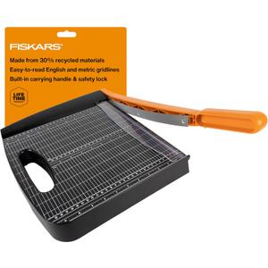 Fiskars Recycled Bypass Guillotine Paper Cutter, 12" Cut Length, Self-Sharpening, Paper Trimmer for Crafting and Scrapbooking, Arts and Crafts Supplies, Photo Cutter with 30% Recycled Materials