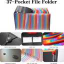 37-Pocket Expanding File Folder with Labels, A4/Letter Size Accordion Document Organizer, Portable Black Folder for Office, Travel, Business, School & Home