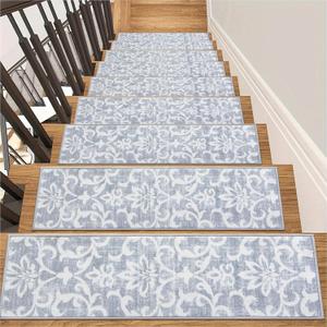 Lahome Carpet Stair Treads Non Slip Backing, 15 Pack 8" X 30" Stair Treads for Wooden Steps Indoor, Soft Washable Stairway Stair Runners Oriental Staircase Rugs for Kids Pets Elders(15pc, Grey)
