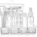Portable Travel Bottles Kit, Upgraded TSA Approved Leak Proof Toiletry Containers Set, Clear PET Flight Size Cosmetic Containers for Lotion, Shampoo, Cream, Soap, Set of 12, White