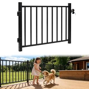 YeeJinHong 4ft W x 36in H Aluminum Deck Gate Kit, Cuttable Outdoor Gate with Closing Hinge & Latch, AAMA2604 Sand-Texture Black Powder-Coat Finish for Patio, Porch, Railing, Garden, Yard