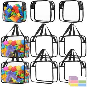 9 Pcs Toy Storage Bags, Clear PVC Toy Organizer Bag Include 6Pcs Large Handheld and 3Pcs Medium Zipper Bags with Labels for Organizing Board Game, Building Blocks (Black)