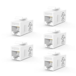 VCE UL Listed CAT6 RJ45 Keystone Jack Inline Coupler 5-Pack, Female to Female Ethernet Cable Extender, White