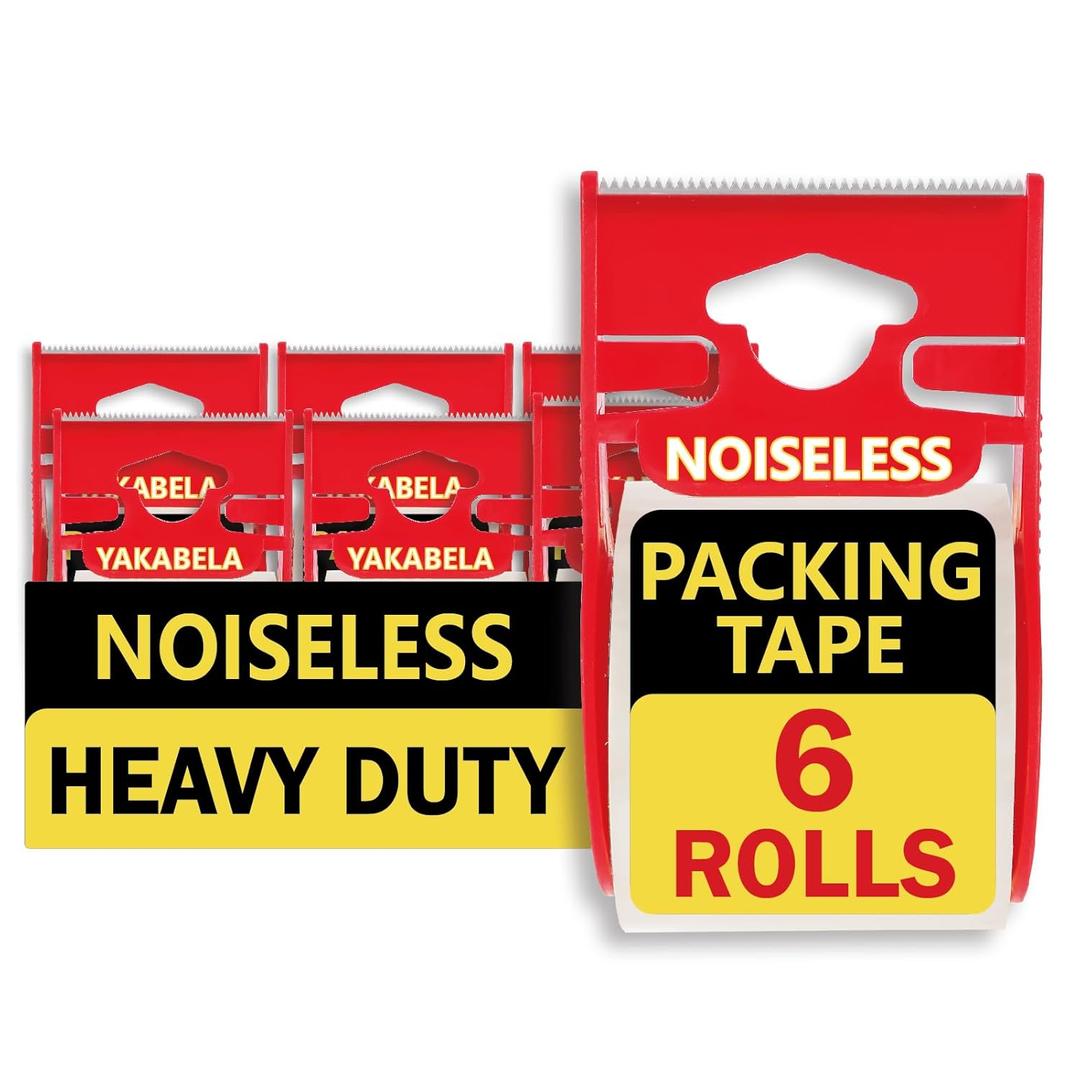 Noiseless Packing Tape, 6 Dispensered Rolls, Clear, 1.88" x 22.2yd, Strong Adhesive Tape for Moving, Shipping, Mailing & Packing Boxes