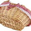 2 PCS Natural Wicker Basket with Double Handles and Washable Gingham Liner, Small Hand Woven Gifts Basket Empty for Easter, Picnics, Gifts, Home Decor, Candy Fruit Storage, 13 x 9 x 4.7 Inch