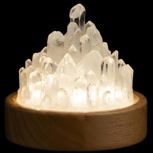 Healing Crystals Lamp with Wooden Light Base, Clear Quartz Night Lamp, Natural Healing Crystal Atmosphere Lamp, 8 Colours Dimming Mode Bedroom Lamp Suitable Night Light for Office Home Christmas Decor