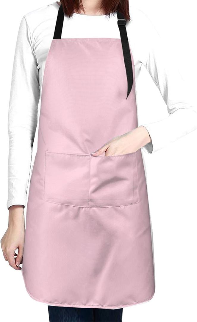 Perinsto Pink Waterproof Apron With 2 Pockets Kitchen Chef Aprons Bibs For Cooking Baking Painting Gardening Grooming