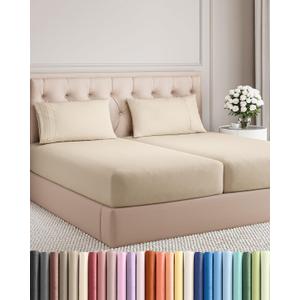 Split King Size 5 Piece Sheet Set - Comfy Breathable & Cooling Sheets - Hotel Luxury Bed Sheets for Women & Men - Deep Pockets, Easy-Fit, Soft and Wrinkle Free Sheets - Wheat Oeko-Tex Bed Sheet Set