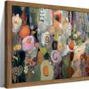 Framed Vintage Colorful Flower Canvas Wall Art, Abstract Floral Graffiti Poster Prints, Modern Boho Botanical Artwork, Elegant Nature Wall Decor for Living Room Bedroom Office 16x24in