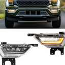 HECASA Pair [Full LED] Fog Lights Assembly Compatible with 2021-2023 Ford F150 XL Front Bumper Fog Driving Turn Signal Light Lamp LED Clear Lens - Driver&Passenger Side