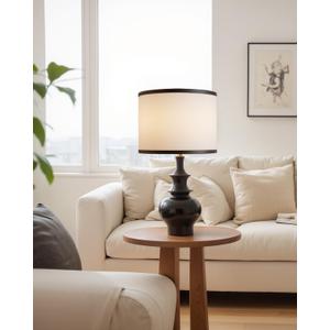 20" Modern Ceramic Table Lamp, Black Bedroom Lamp for Night Stands, Farmhouse Bedside Lamp for Bedroom Living Room, Small Nightstand Lamp Desk End Table Lamp Black