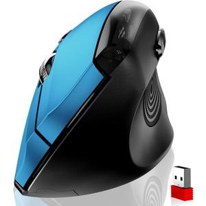 memzuoix Ergonomic Mouse Wireless, 2.4G Optical Cordless Mice with 800/1200/1600 DPI, Vertical Computer Wireless Mouse for Laptop, Mac, PC, Desktop (for Right Hand, Large), Blue
