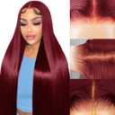 99j Burgundy Lace Front Wigs Human Hair Pre Plucked 9x6 HD Lace Red Wig Human Hair Wear And Go Glueless Wigs 220 Density Red Straight Wig for Women with Baby Hair 28Inch