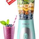 Mueller Smoothie Blender for Smoothies - Personal Blender for Shakes, Frozen Drinks, Baby Food & More, 15oz Travel Cup and Lid, Durable Stainless Steel Blades for Powerful Blending Performance (Turquoise)