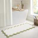 Luxury Cute Bathroom Runner Rugs, White Bath Mat W/Green Scalloped Edge, Microfiber Aesthetic Trendy Funky Fun Preppy Rug, Extra Soft Bathroom Mat Non-Slip for Tub, Shower, 47'' x 20'' (1'8" x 3'11" (Rectangular))