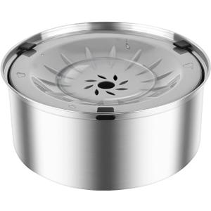 VANNON 3L/101oz Dog Water Bowl No Spill Stainless Steel Pet Water Dispenser Large Capacity Dog Food Water Bowl No Splash Slow Water Feeder for Medium Large Dogs, Non-Slip, Grey Plastic Floating Disk