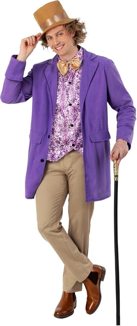 fun shack Mens Chocolate Factory Costume, Mens Chocolate Factory Owner Costume, Book Character Costumes For Adults (Medium, Purple)
