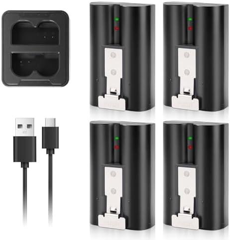 BATTIZ 4-Pack Ring V4 Battery and Dual USB Charging Station Compatible with Ring Video Doorbell 2/3/4/3plus, Stick Up Cam (2nd and 3rd Gen) Rechargeable 3.65V 6040mAh Battery