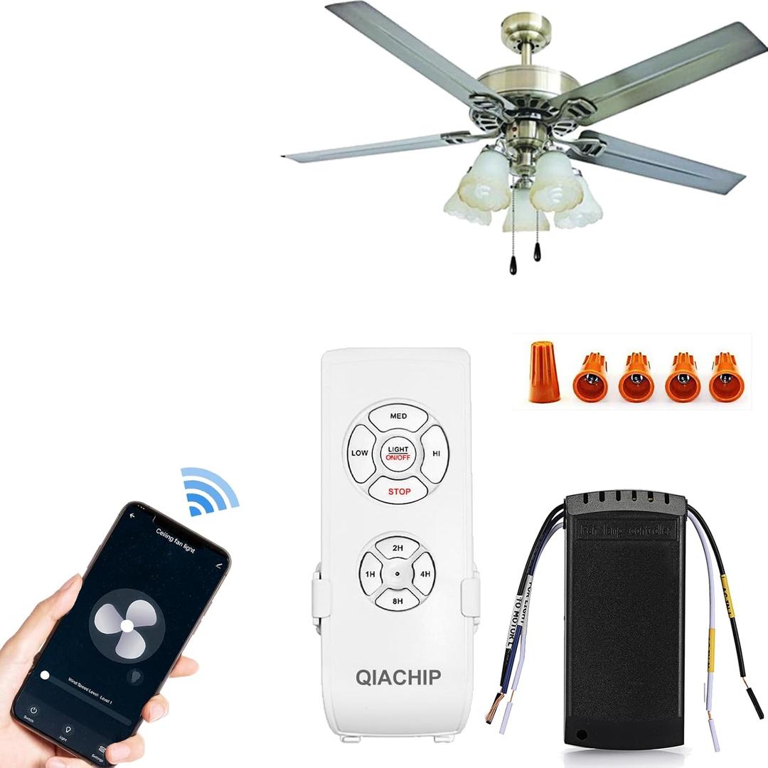 Upgrade Universal WiFi Ceiling Fan Light Remote Control Kit, Wireless Fan Speed Lamp Controller with Timing Compatiple for Alexa, Google Home, Phone,Voice Control (Wifi + RF 1 SET)