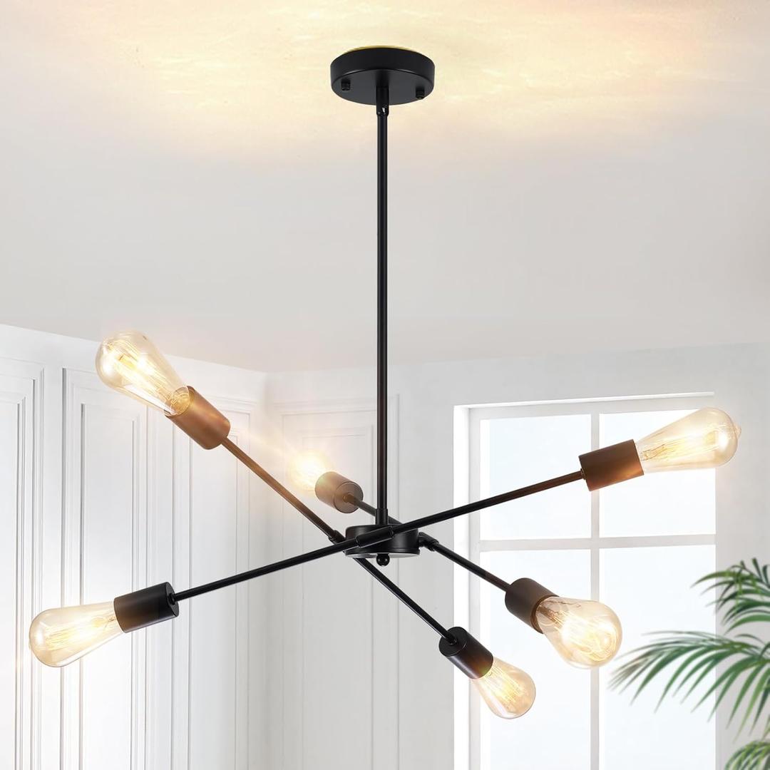 Sputnik Chandeliers- Modern Sputnik Ceiling Light Fixture 6 Lights for Living Room - Industrial Black Sputnik Light for Dining Room, Bedroom, Kitchen Island, Foyer, Entryway