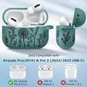 3 x Minyee Airpods Pro 2nd Generation Case, Cute Floral Engraved Soft Silicone Two-Tone Protective Cover Compatible with Apple Airpods Pro 2nd & 1st Generation Case with Keychain Women, Pine Green/Black