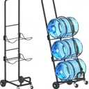 5 Gallon Water Bottle Stand with Wheels, 3 Tier Water Jug Holder Cart with Lockable Casters, Heavy Duty Water Bottle Rack Organizer, Water Dispenser Stand for Home, Office, Garage, Black