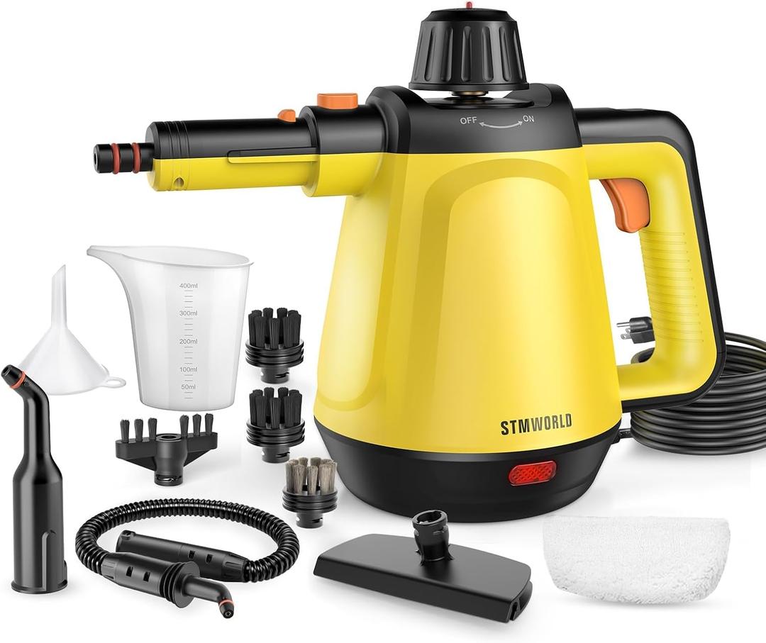 Natural Multi-Surface Handheld Steam Cleaner with 10 Accessories, 13.5OZ Pressurized Multipurpose On Demand Steam Cleaner for Home, Steamer for Cleaning Dirt, Grease, Grout, Tile, Floor, Couch and Car (Yellow)