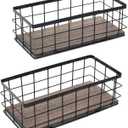 ROSE BLOOM Small Metal Wire Storage Basket, Decorative Wood Base Organizer Bins for Bathroom, Kitchen, Laundry Room, Pantry, Basket for Toilet Paper, Fruits, Spices (2 Pack) (Black - Large)