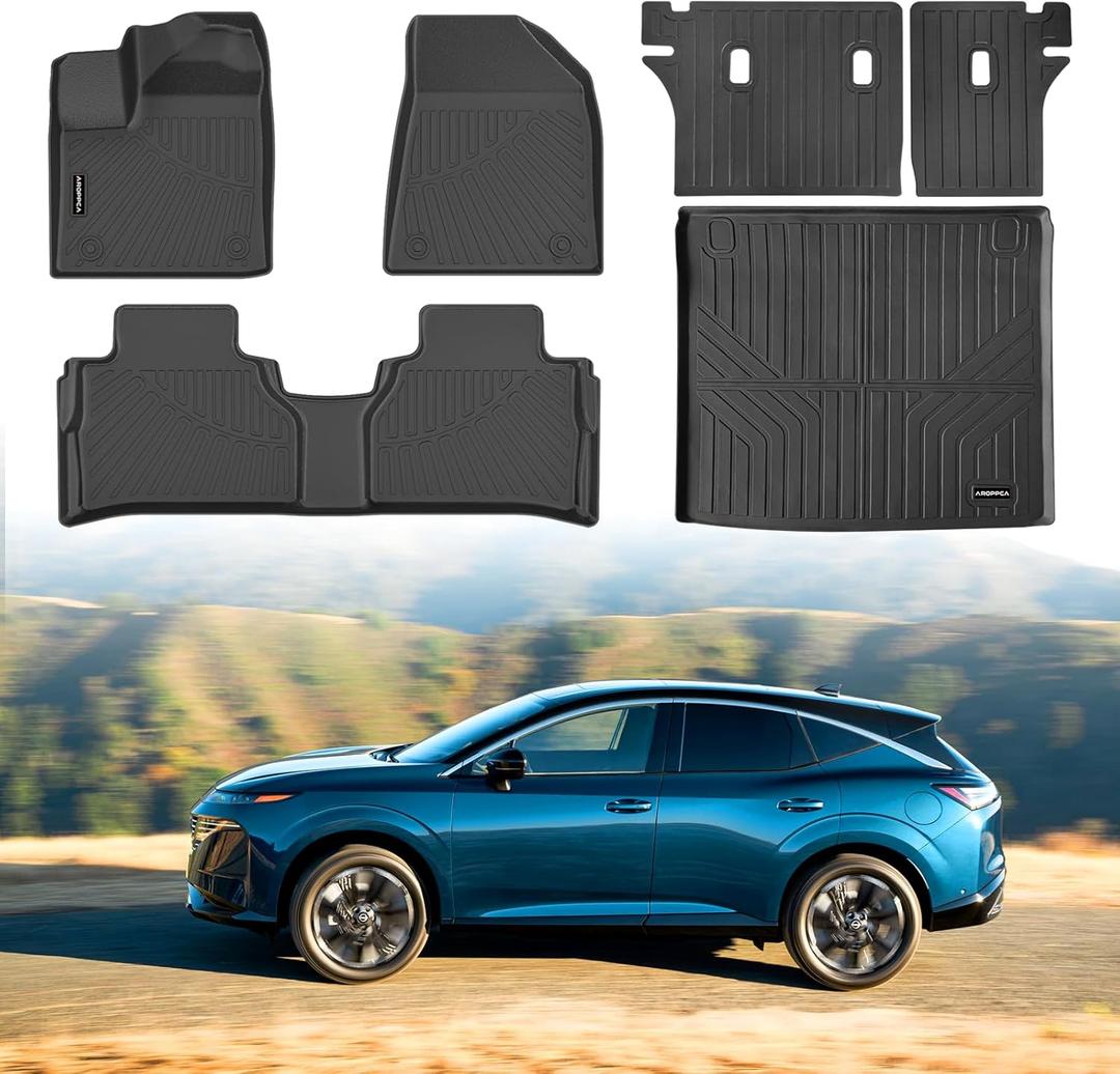 All Weather Car Floor Mats Cargo Liner with Backrest Mat for 2025 2026 Nissan Murano 2-Row, TPE Rubber Liners Full Set Automotive Mats for 2025 2026 Nissan Murano Accessories