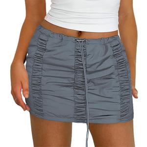 Womens Cargo Skirt Y2K Casual Summer Ruched Mini Skirt Blue Gray L