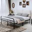 14Inch Metal Bed Frame,Full Size Bed Frame with Upholstered Headboard,Heavy Duty Sturdy Mattress Foundation,Easy Assembly,No Box Spring Needed,White-Full