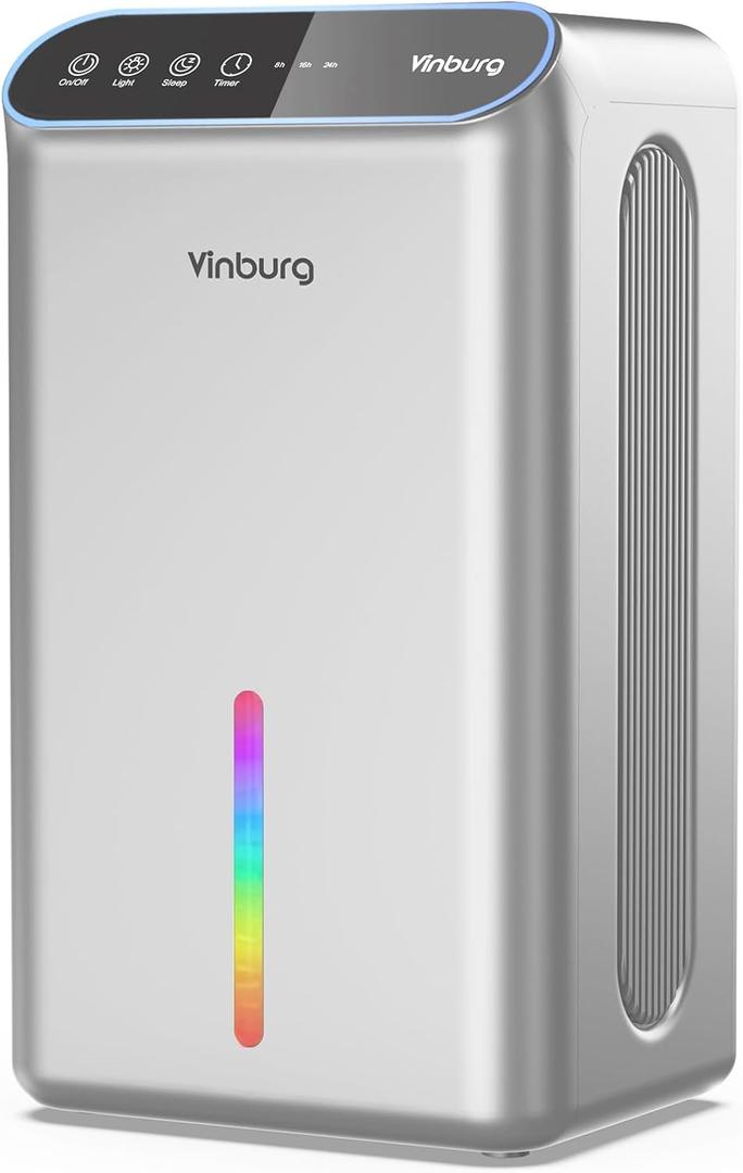 Dehumidifiers for Home (85 OZ Water Tank, 800 sq.ft) Quiet Small Dehumidifier for Basement Bedroom Bathroom with Drain Hose, 3 Gear Timer, Sleep Mode, Auto Shut Off, 7 Color Ambient Light (Warm Sliver)