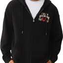 True Religion Men's TR Flag Relaxed Zip Up Hoodie Casual Full Zip Graphic Sweatshirt (Black, S)