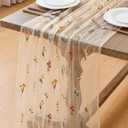 Boao 1 Wildflower Table Runner Embroidery Tulle Spring Summer Table Runner 120 Inch 10 ft Kitchen Dining Decoration for Wedding Baby Shower Bridal Shower Home Decor Birthday Party (Champagne)