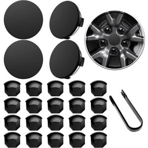 Wheel Center Caps for Tesla Model Y Model 3 19 Inch Model S 20 Inch Wheel Hub Caps Center Cover with 4 Hub Center Cap + 20 Lug Nut Cover + 1 Pack Wrench No Logo (Matte Black)