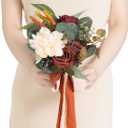 Ling's Moment Artificial Flowers Terracotta Bridesmaid Bouquet, Fall Wedding Flowers Bouquets for Bridesmaids, 7 Inch Bridal Bouquets for Bridesmaids, Wedding Decor, Ceremony, Anniversary, etc (Or-burnt Orange)