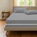 Zipper Fitted Bottom Sheet King-15 Inch Deep Pocket, 1800 TC Microfiber, Wrinkle-Free, Breathable & Secure Fit Fitted Style Mattress Cover Light Grey Solid