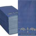 Sparkle and Bash Navy Blue Napkins for Wedding Reception with Gold Foil, Mr and Mrs (3-Ply, 4 x 8 In), Pack of 100 Mr Mrs Disposable Wedding Napkins For Reception