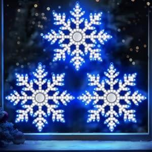 ElectricWise 3 Pack Hi Vibrant Twinkling Christmas Snowflakes Lights, 10'' 663 LEDs Waterproof Christmas Snowflakes Window Light Decorations, Twinkling Blue and Pure White, for Window Door Wall